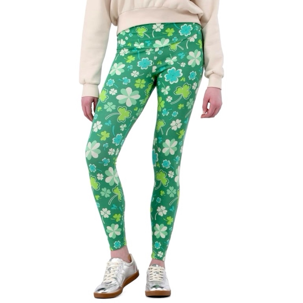 No Boundaries St. Patrick’s Clover Print High-Rise Ankle Leggings Green Size XL